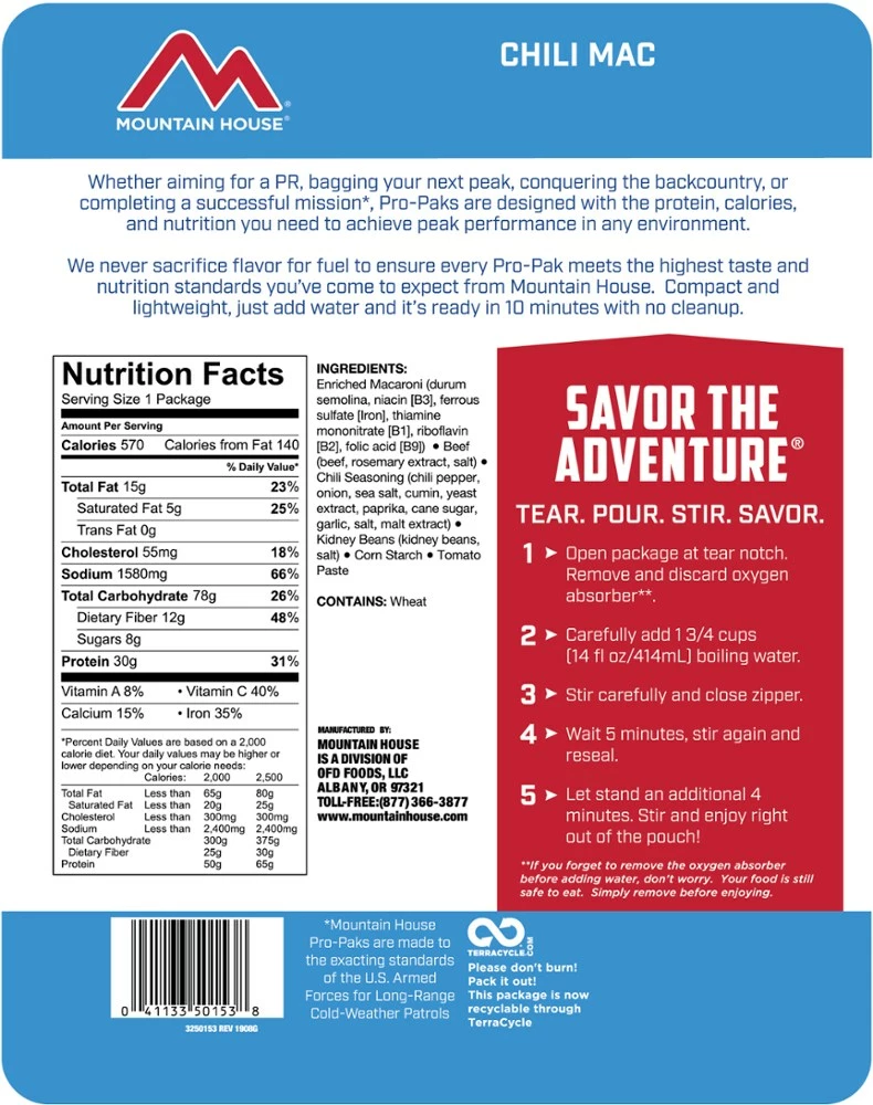 Mountain House Chili Mac Pro-Pak - 1 Serving 2 Mountain House Chili Mac Pro-Pak - 1 Serving - Image 2